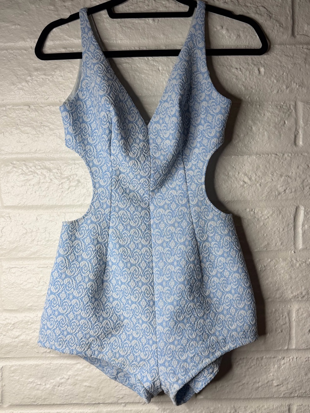 Vintage One Piece Zip Swimsuit Side Cutout Pinup 50s Blue